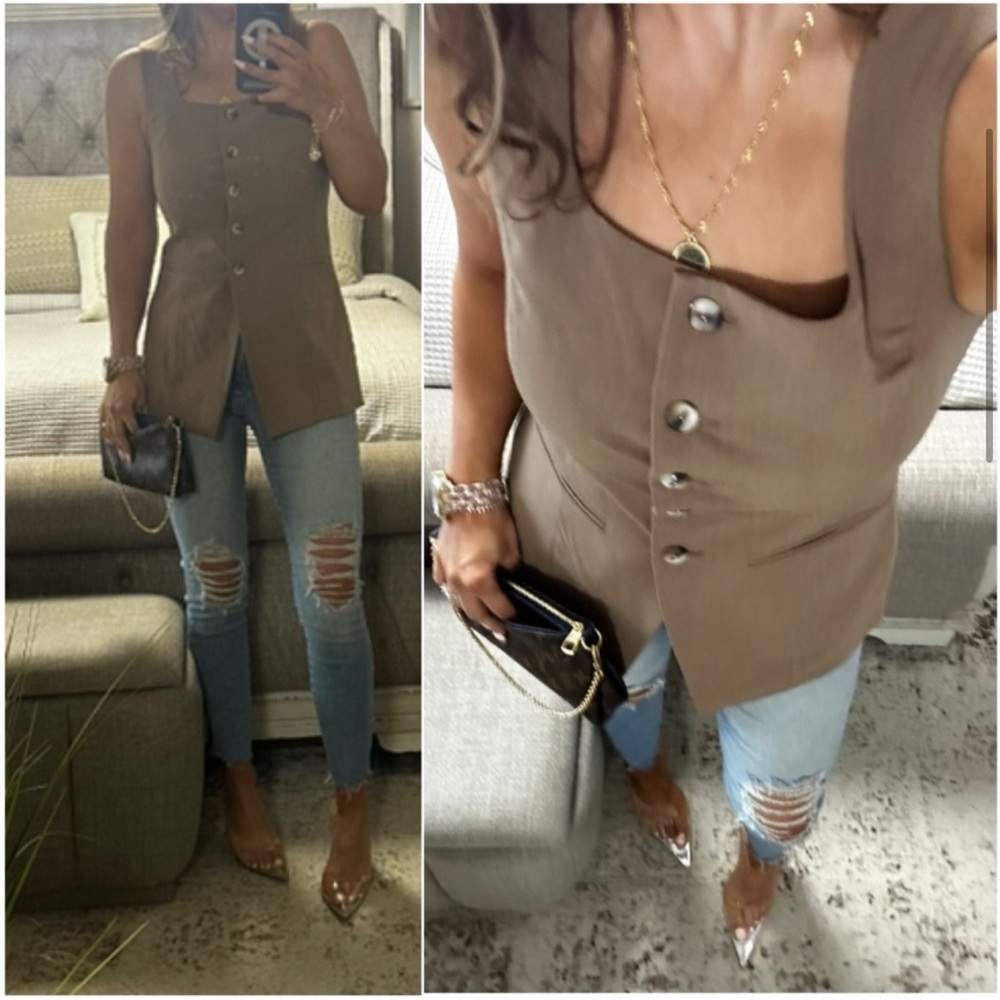 New🩷Smooth caramel square front button vest